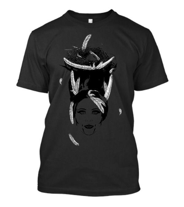 Head Full Of Feathers Nest Hair Artistic Face Feathers T-Shirt