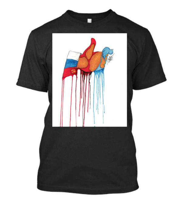 Tump Ocracy 1.0 Russian Flag Soviet Hammer And Sickle Dripping Blue Red Hair T-Shirt