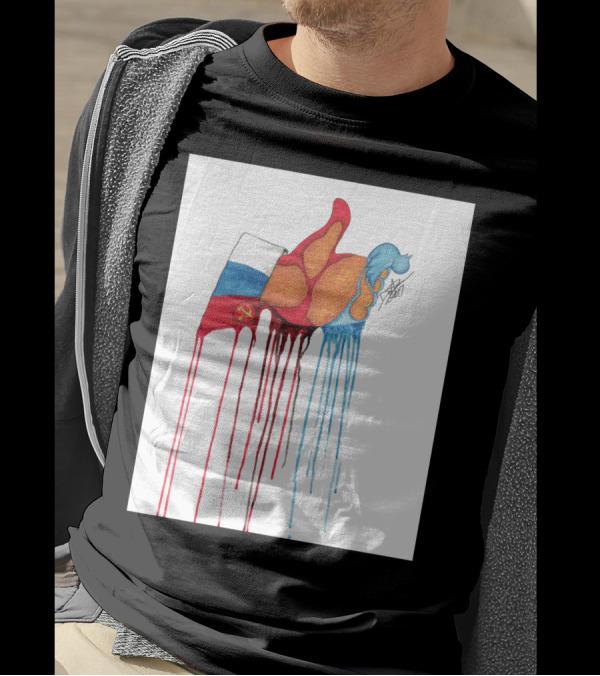 Tump Ocracy 1.0 Russian Flag Soviet Hammer And Sickle Dripping Blue Red Hair T-Shirt