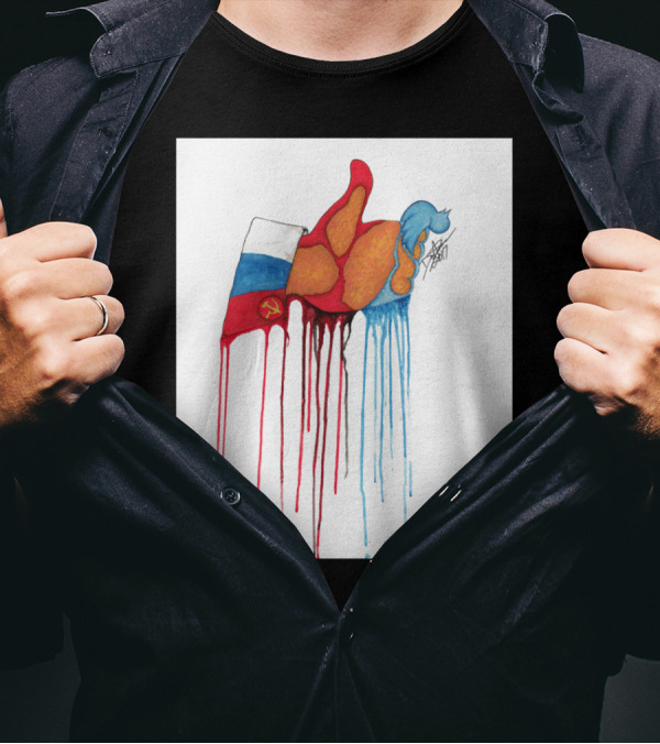 Tump Ocracy 1.0 Russian Flag Soviet Hammer And Sickle Dripping Blue Red Hair T-Shirt