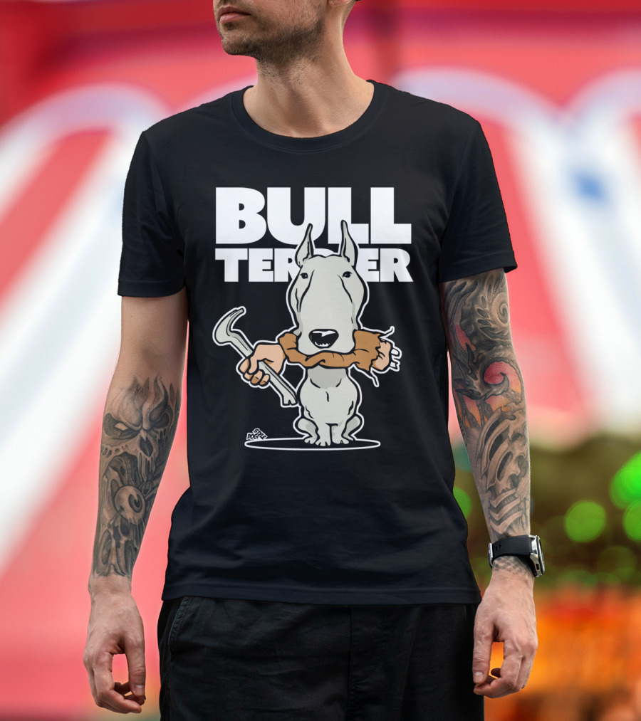 Bull Terrier Cartoon Guard Dog with Sausage and Tool T-Shirt