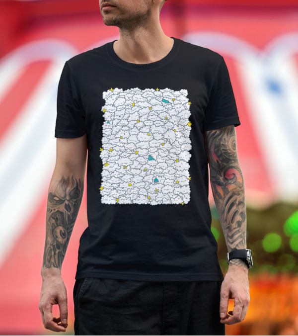Premium T-Shirt: Starry Cloudy Night Pattern with Yellow Stars and Blue Accents T-Shirt Starry Cloudy Night Pattern with Yellow Stars and Blue Accents T-Shirt