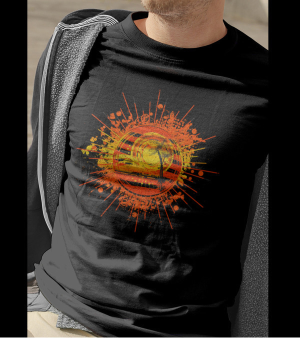 Summer Sunset Palm Trees Birds Flying In Orange And Yellow Burst T-Shirt