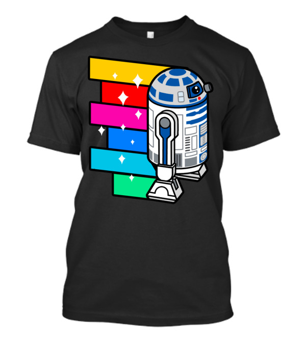 R2 D2 Star Wars Zoom Rainbow Stripes Reflections T-Shirt