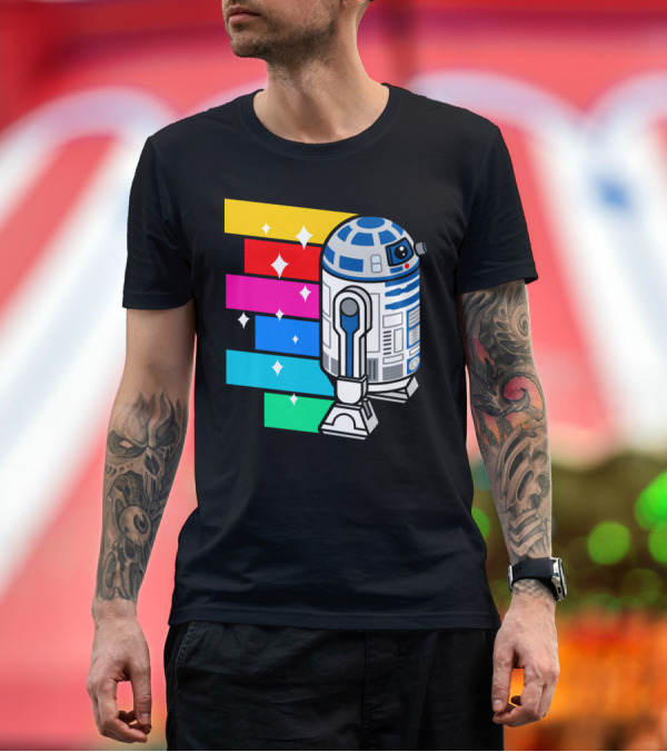 R2 D2 Star Wars Zoom Rainbow Stripes Reflections T-Shirt