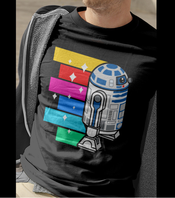 R2 D2 Star Wars Zoom Rainbow Stripes Reflections T-Shirt