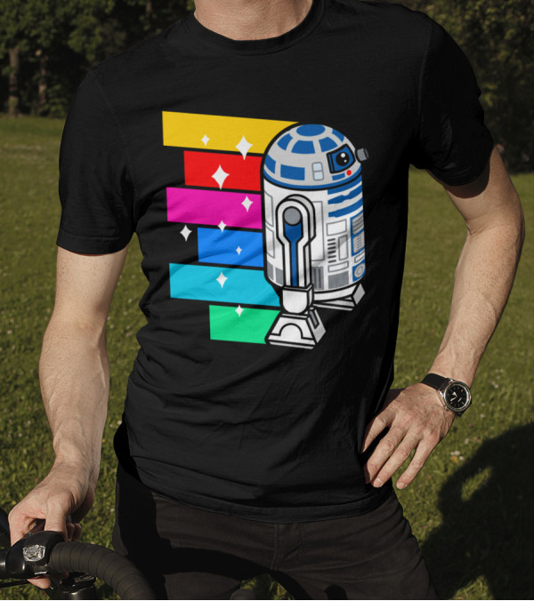 R2 D2 Star Wars Zoom Rainbow Stripes Reflections T-Shirt