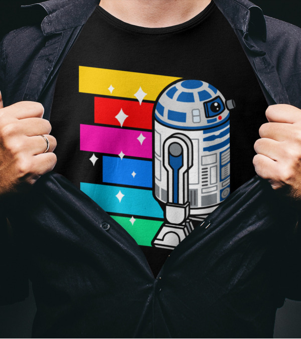 R2 D2 Star Wars Zoom Rainbow Stripes Reflections T-Shirt