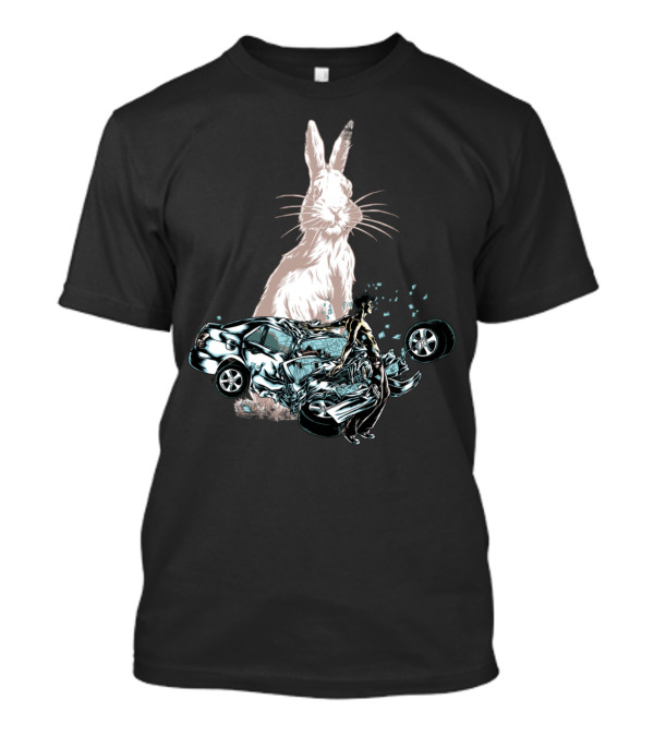 Rabbit In Your Headlights Crash Scene With Giant Rabbit And Crushed Car T-Shirt