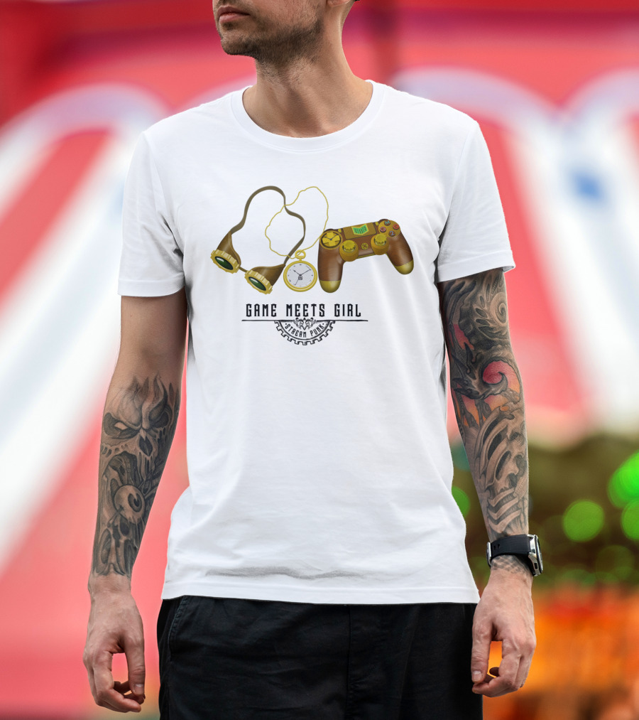 Game Meets Girl Steampunk Controller Clockwork Goggles T-Shirt