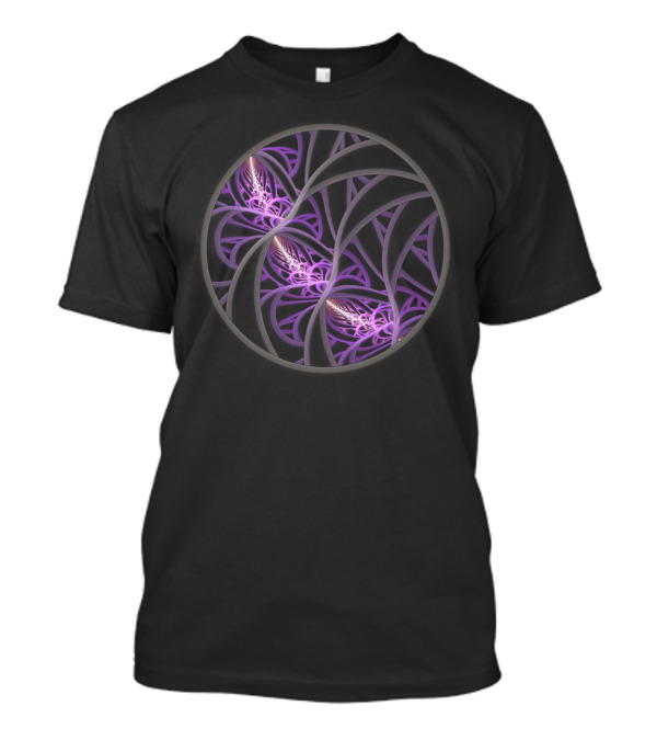 Entangled Fractal Spiral Fusion In Purple And Black T-Shirt