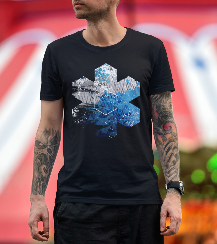 Blue Metal Snowflake Hexagon Splash T-Shirt