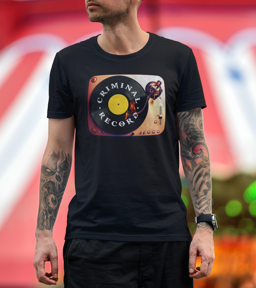 Criminal Record Vinyl Turntable Flame T-Shirt