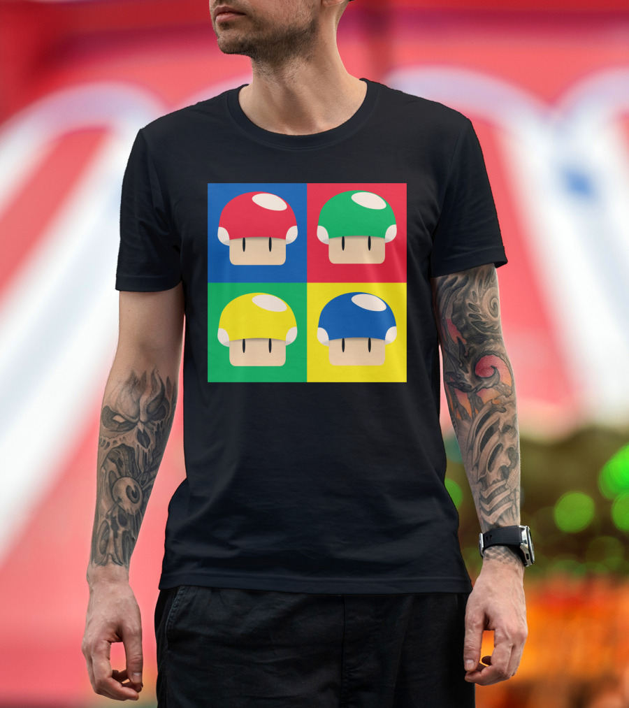 Mushroom Pop Warhol-Style Mario Power-Up Colors T-Shirt