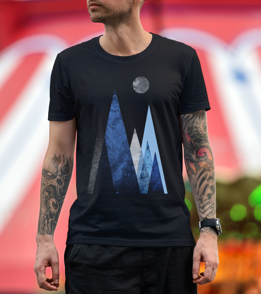 Blue Mountains Scene Night Sky Moon Peaks T-Shirt