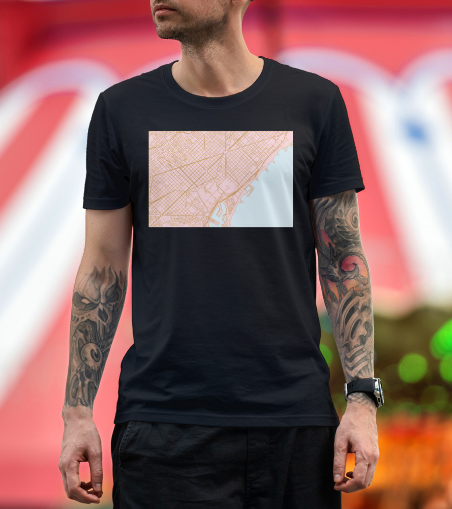 Barcelona Street and Coastline Layout Map T-Shirt