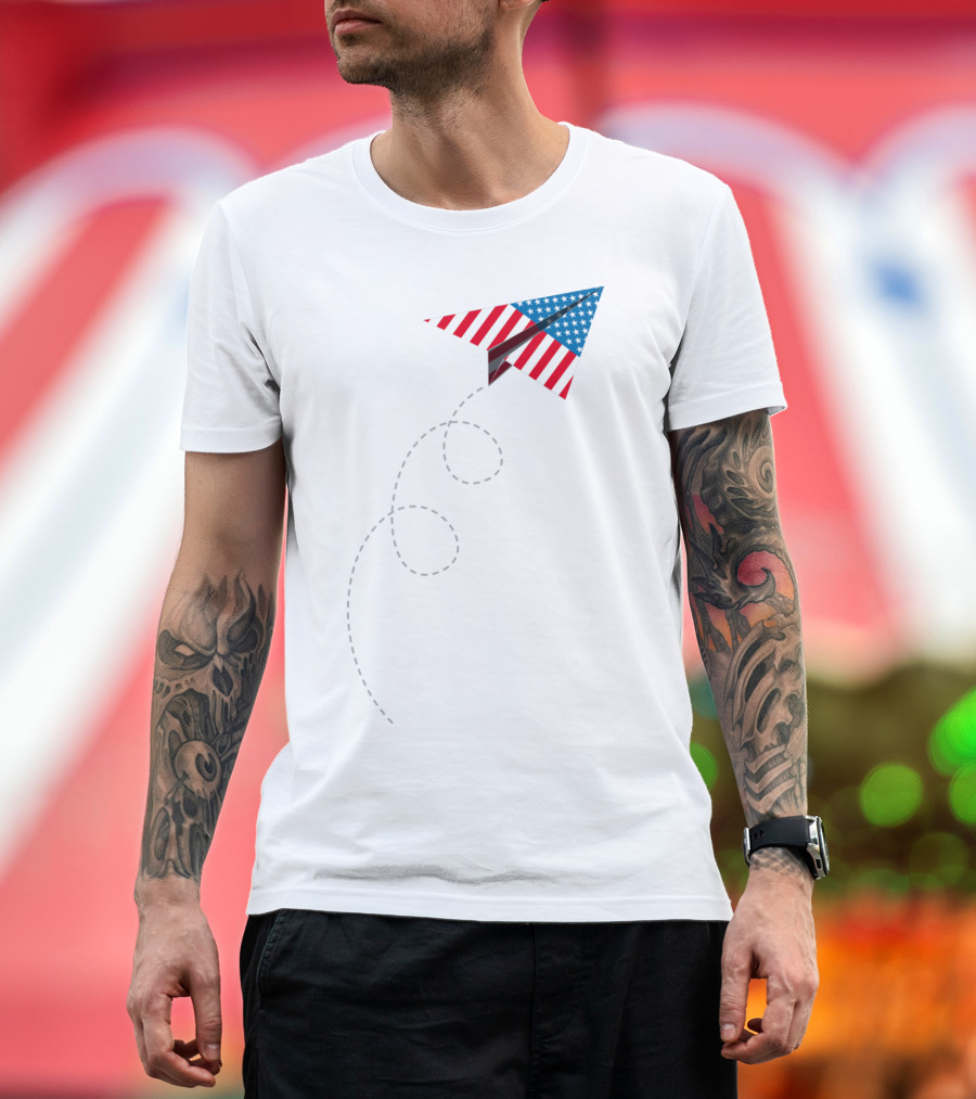 American Flag Paper Airplane T-Shirt