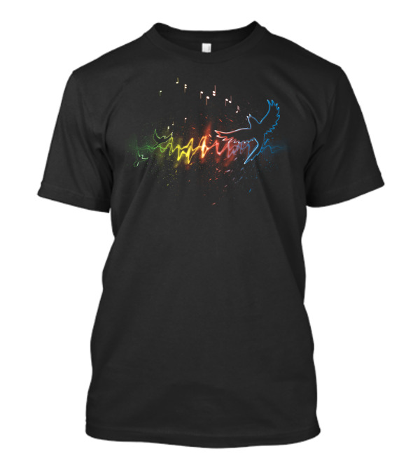A Joyful Noise Colorful Music Notes And Flying Birds With Sound Waves T-Shirt