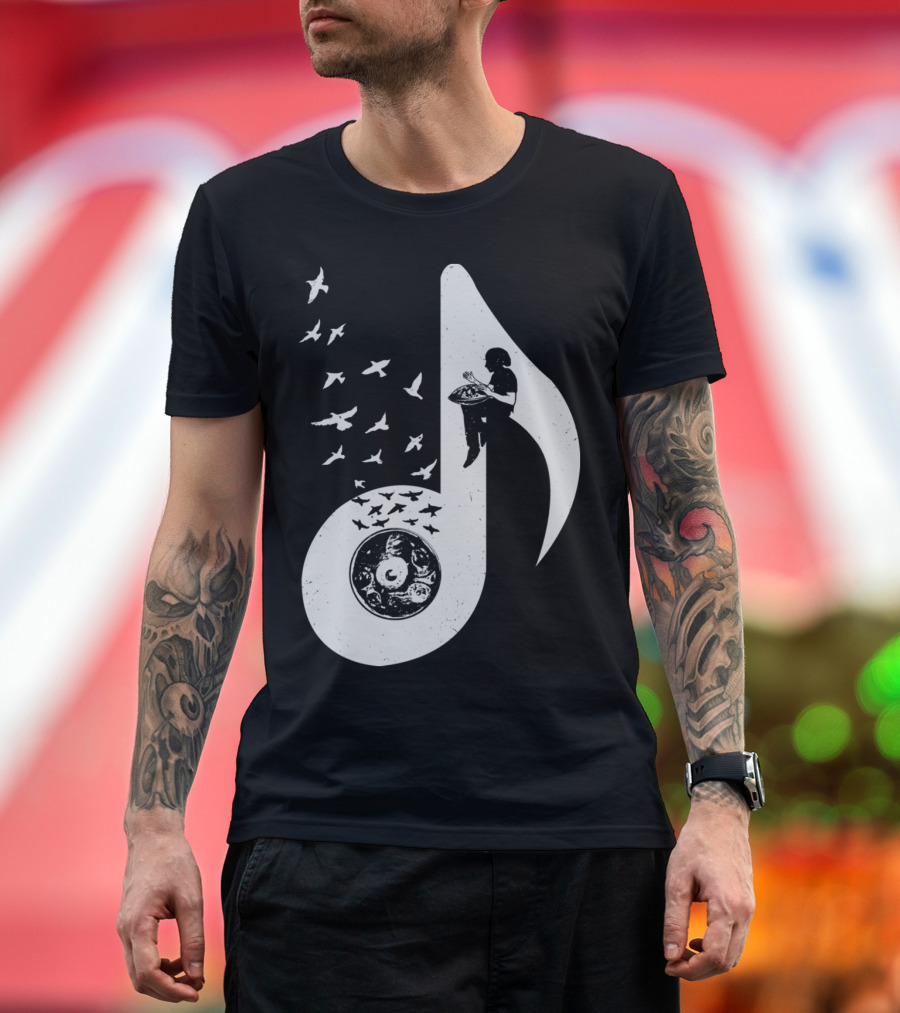 Musical Note Hang Drum with Birds and Player T-Shirt