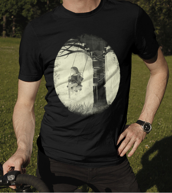 Lonely Swinging Girl In Industrial Landscape T-Shirt