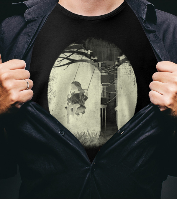 Lonely Swinging Girl In Industrial Landscape T-Shirt