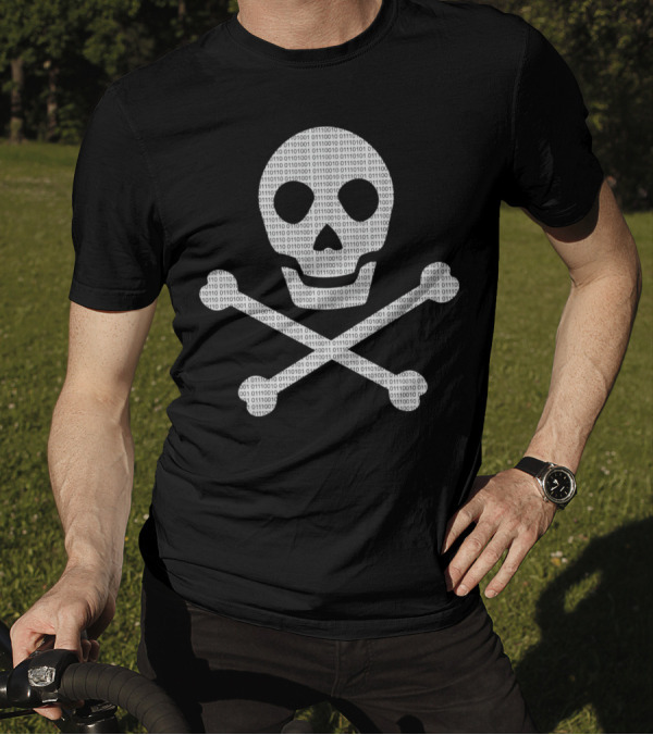 Binary Skull And Crossbones Computer Hacker T-Shirt