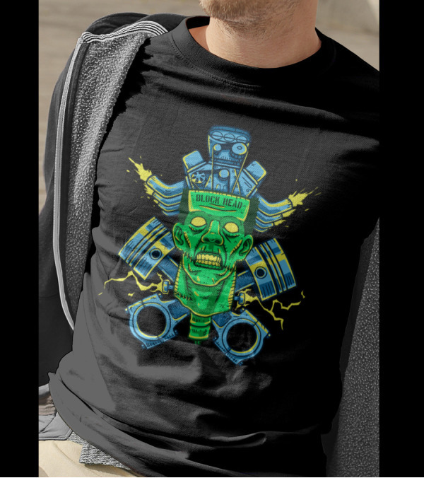 BLOCK HEAD Zombie Engine Pistons And Sparks T-Shirt