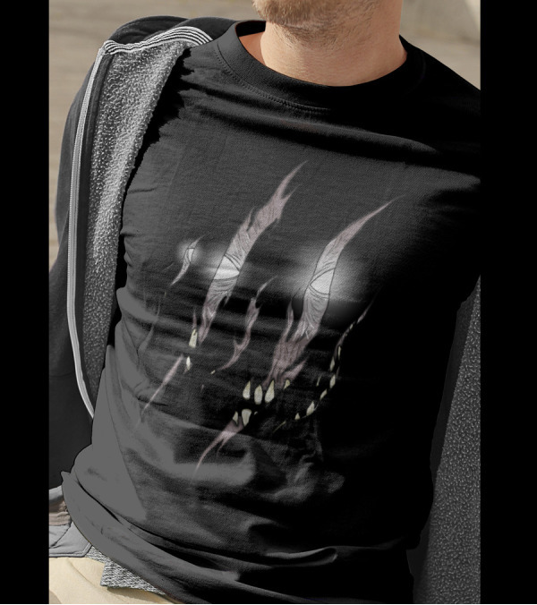 Demon Inside Squidmonkey Eyes And Claws Peering Through Darkness T-Shirt