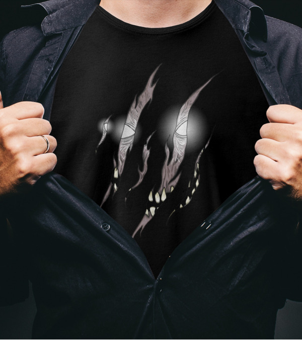 Demon Inside Squidmonkey Eyes And Claws Peering Through Darkness T-Shirt