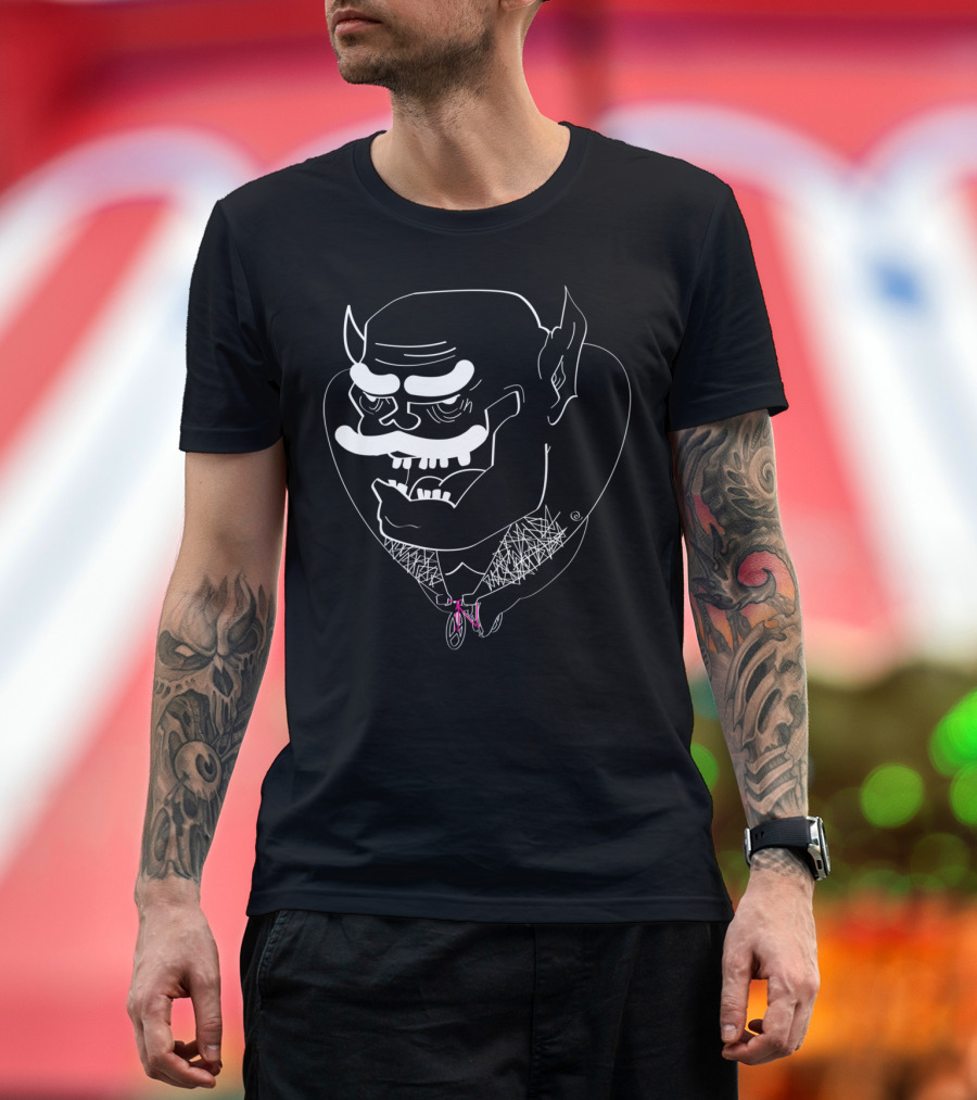 Demon On Fixie Bicycle Silhouette Drawing T-Shirt