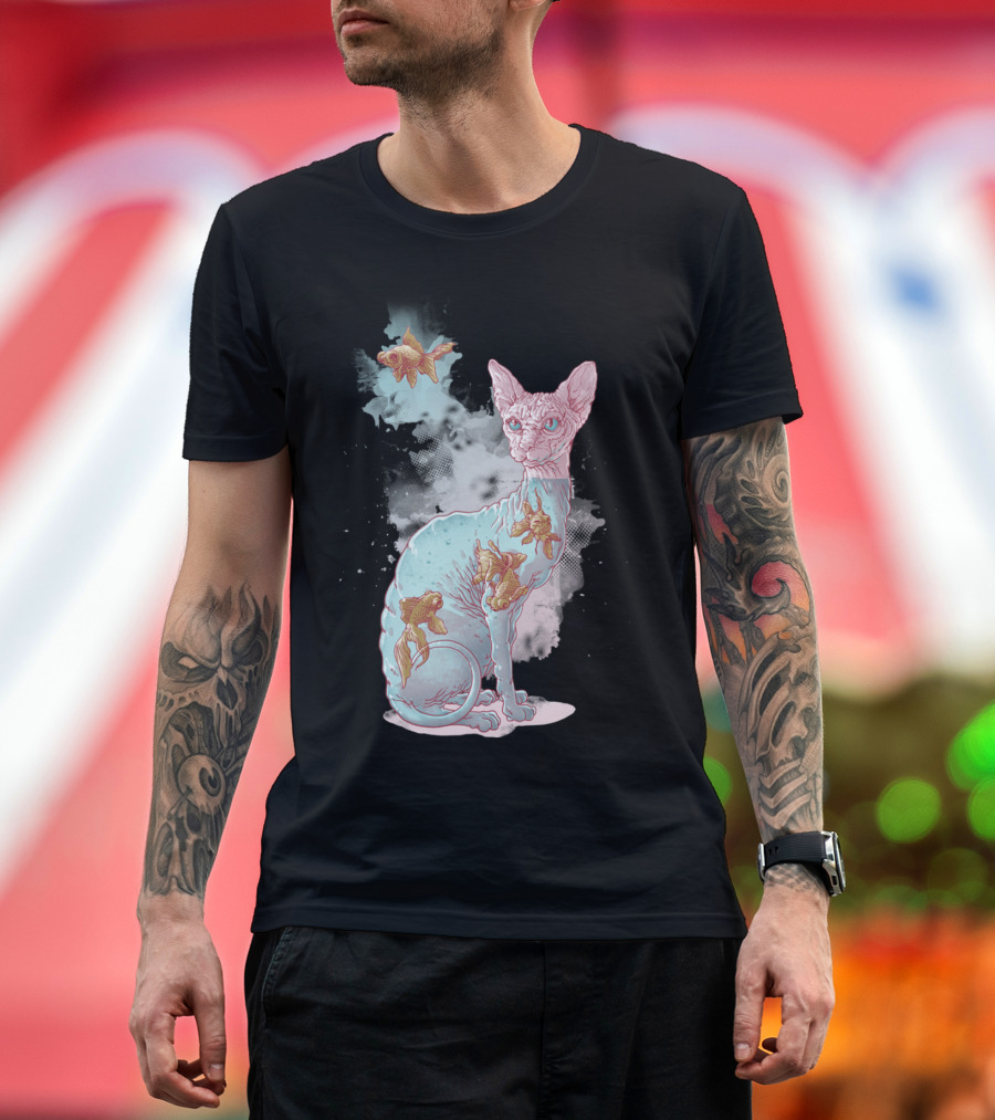 Conformity Sphynx Cat with Goldfish Surreal T-Shirt