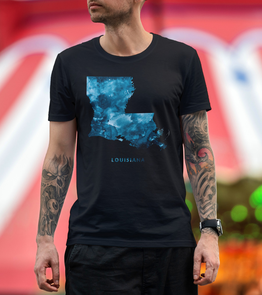 Louisiana Map Blue Watercolor T-Shirt