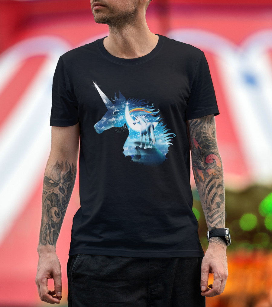 A Magical Moment Unicorn with Rainbow and Moonlit Sky T-Shirt