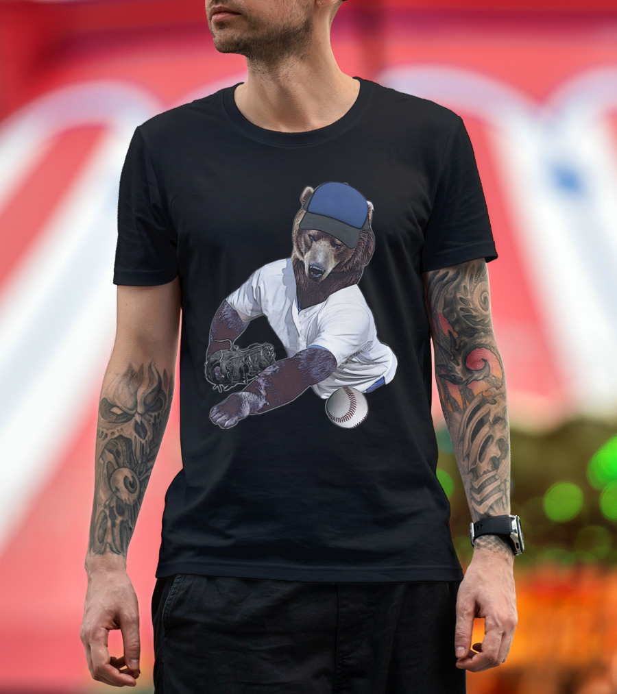 Bear in Baseball Cap Pitching a Baseball T-Shirt