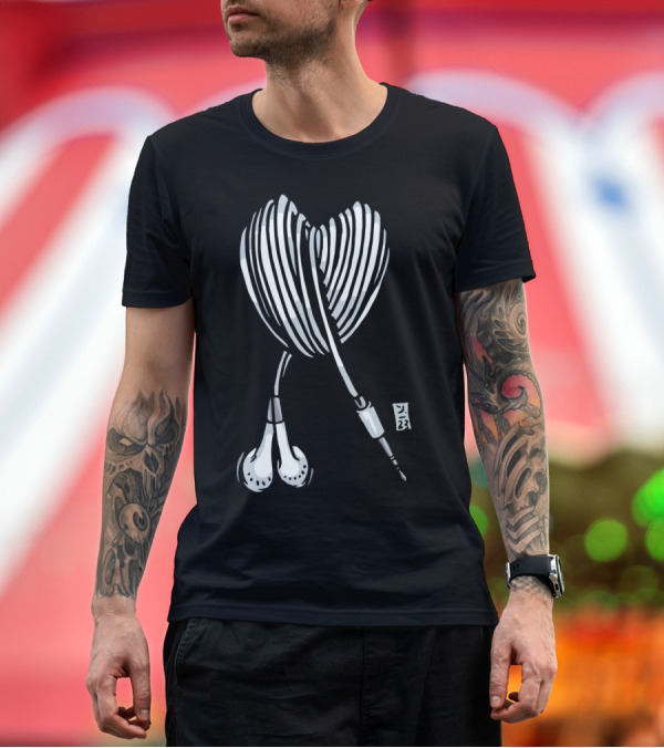 Premium T-Shirt: Love Music Heart-Shaped Headphones T-Shirt Love Music Heart-Shaped Headphones T-Shirt