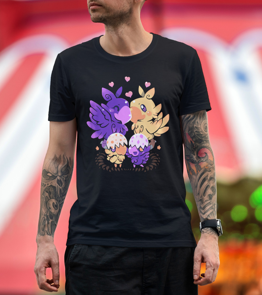 Loving Choco Family Birds with Hearts and Adorable Hatchlings T-Shirt