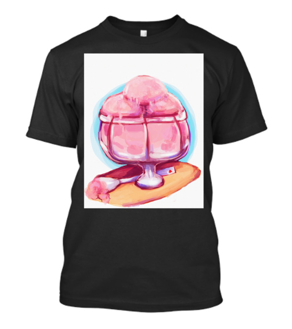 Raspberry Sorbet Ice Cream In Glass Bowl With Playing Card On Tray T-Shirt