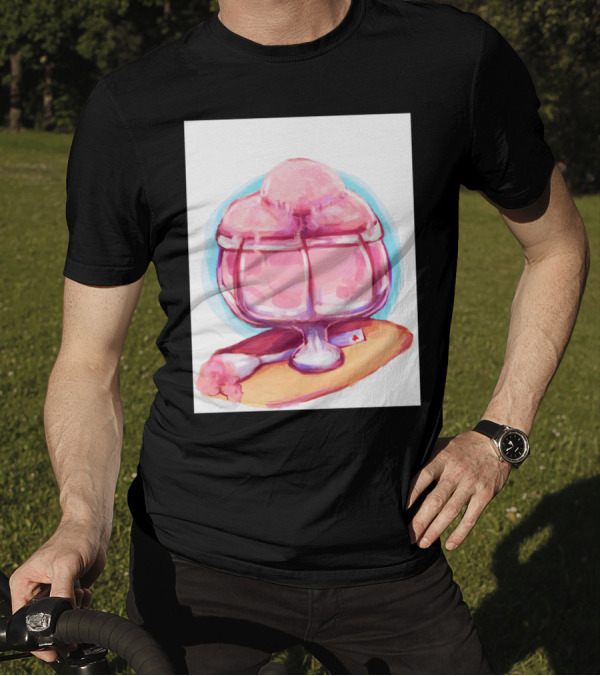 Raspberry Sorbet Ice Cream In Glass Bowl With Playing Card On Tray T-Shirt