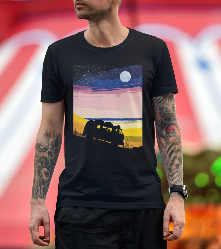 By The Sea Fullmoon Adventures Under Starry Night Beach Bus Journey T-Shirt