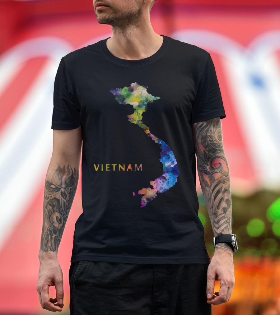 Vietnam Watercolor Map Art Colorful Abstract T-Shirt