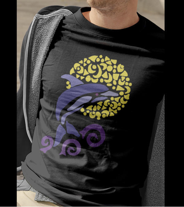 Cool Artistic Leaping Dolphins In The Moonlit Night T-Shirt
