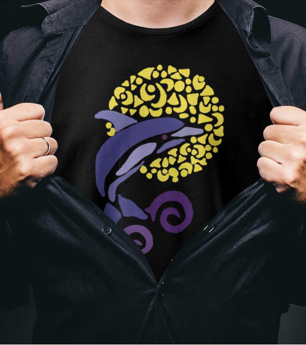Cool Artistic Leaping Dolphins In The Moonlit Night T-Shirt