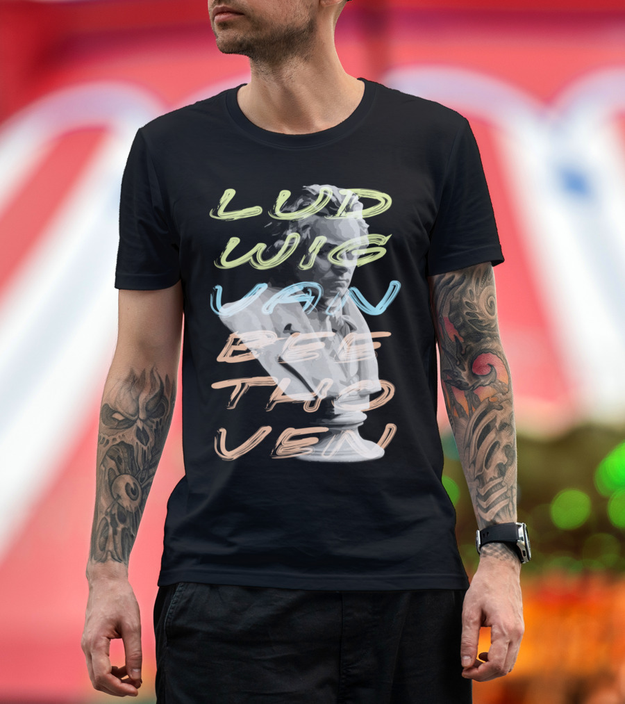 Ludwig Van Beethoven Bust in Neon Typography T-Shirt