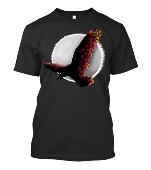 Raven Flying In Front Of White Full Moon With Vibrant Color Accents T-Shirt