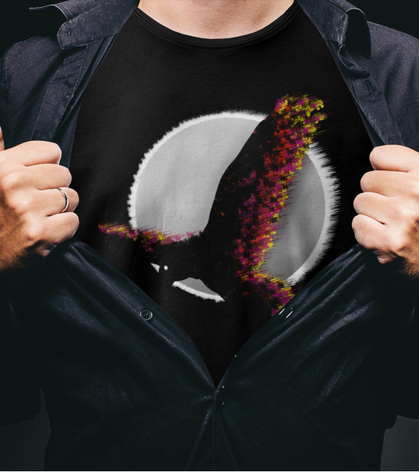 Raven Flying In Front Of White Full Moon With Vibrant Color Accents T-Shirt
