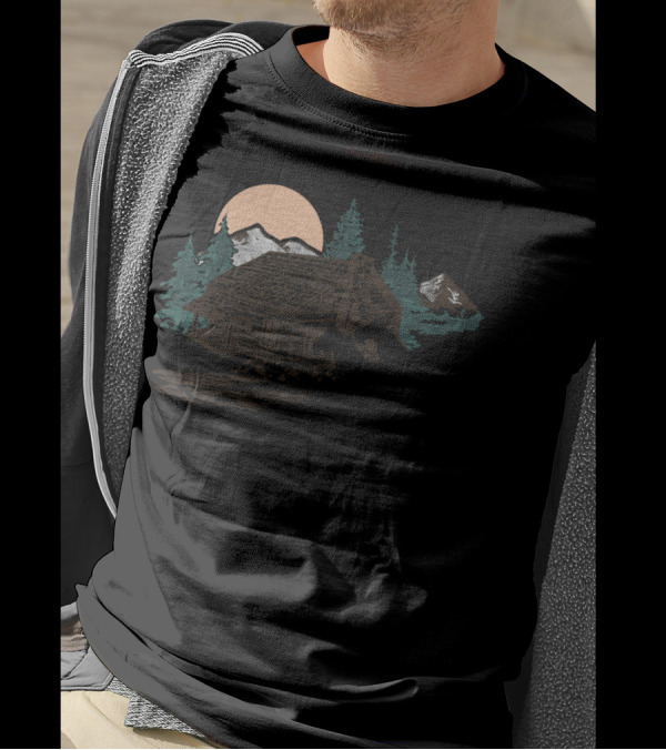 Cabin In The Woods Horses Forest Scene T-Shirt