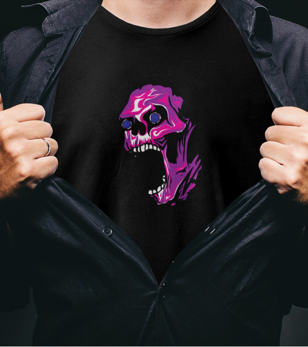 Cool Colorful Wicked Skull With Paint Splatters T-Shirt