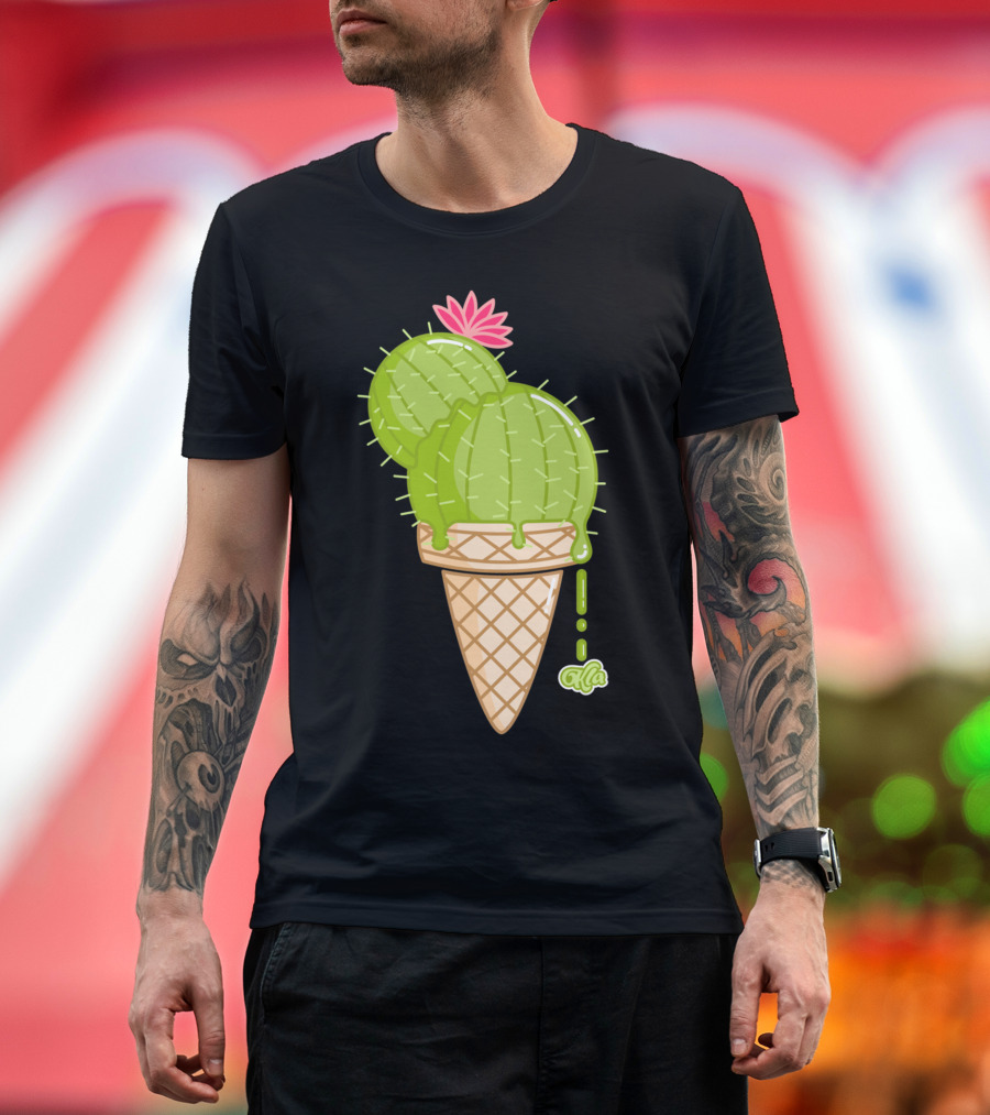 Cactus Cream Kaktus Ice Cream Cone Flower T-Shirt