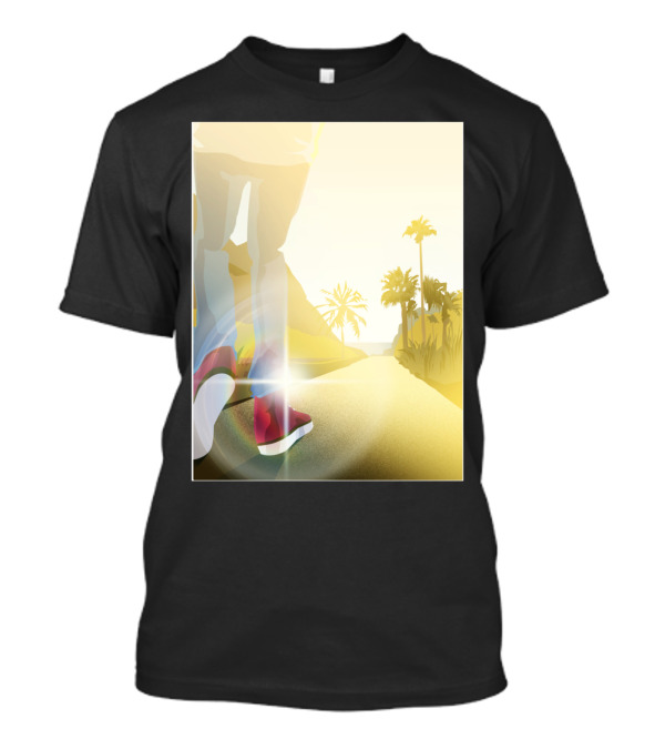 Rays Of Light Sunset Walk With Palm Trees And Red Sneakers T-Shirt