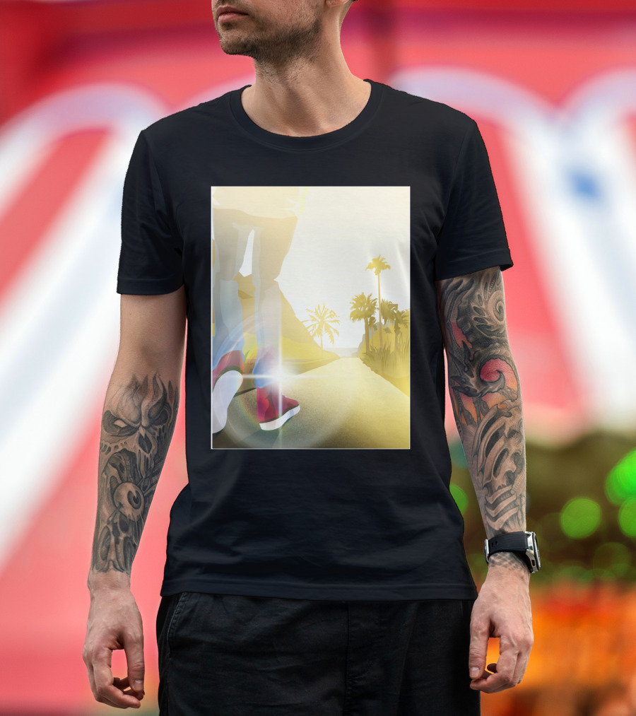 Rays Of Light Sunset Walk with Palm Trees and Red Sneakers T-Shirt
